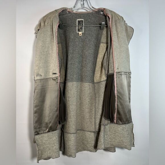 Burning Torch Womens Recycled Cashmere Light Grey Patchwork Collared Cardigan M - Picture 6 of 9